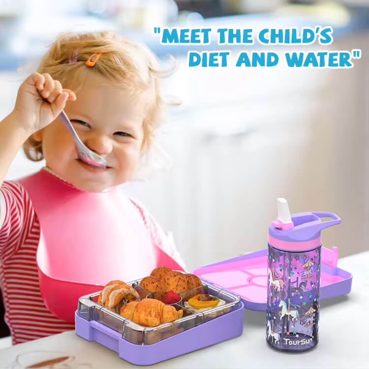 Colorful Themed Lunch Boxes with 4 Compartments for Girls - BPA FREE