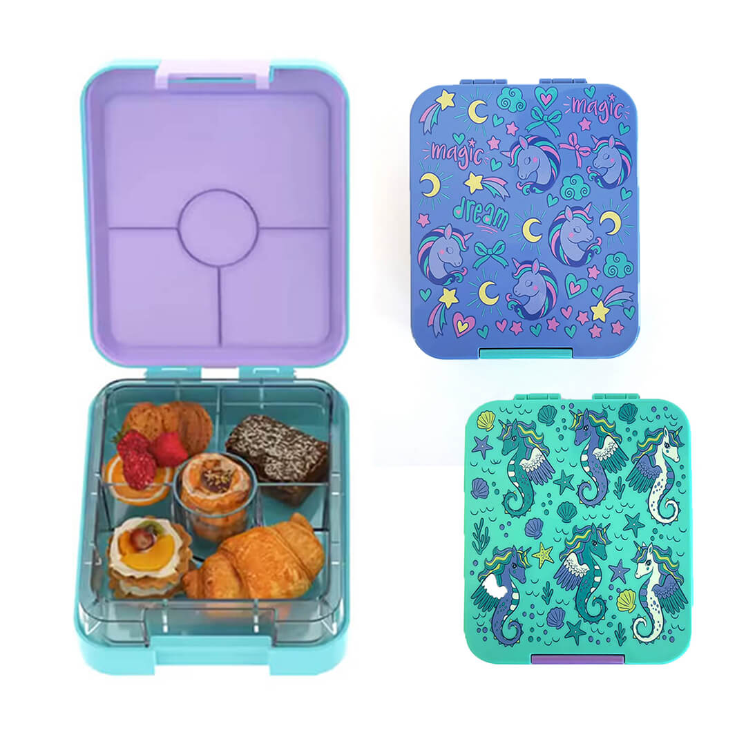 Colorful Themed Lunch Boxes with 4 Compartments for Girls - BPA FREE