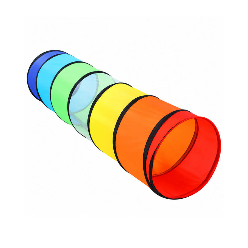 Rainbow kids crawling tunnel with see-through mesh
