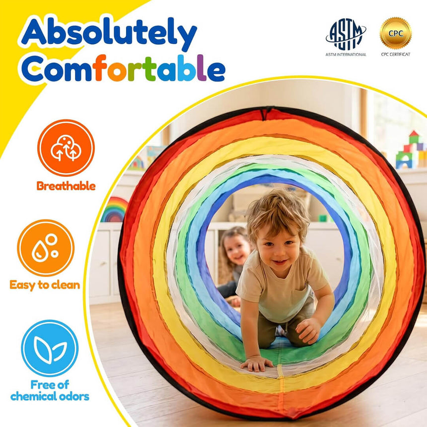 Colorful kids tunnel with breathable mesh window