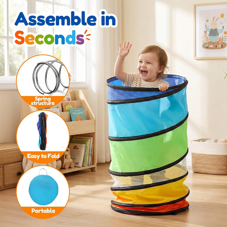 Foldable kids crawling tunnel with rainbow colors