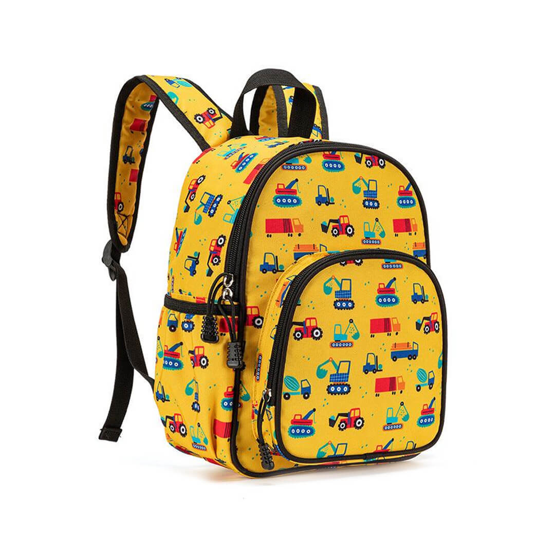 Yellow construction vehicles backpack for preschool kids