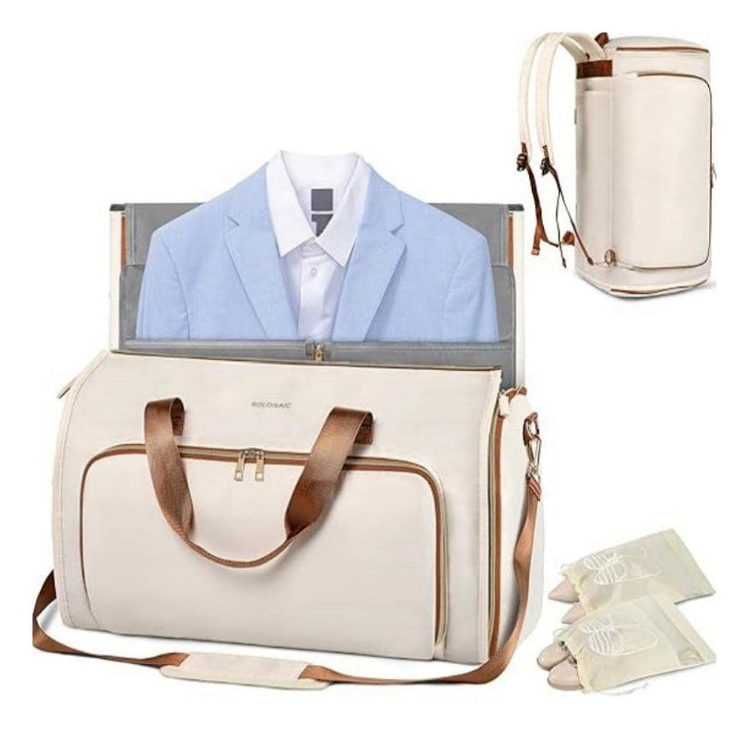Convertible Waterproof Hanging Suit and dress travel bag, beige color
