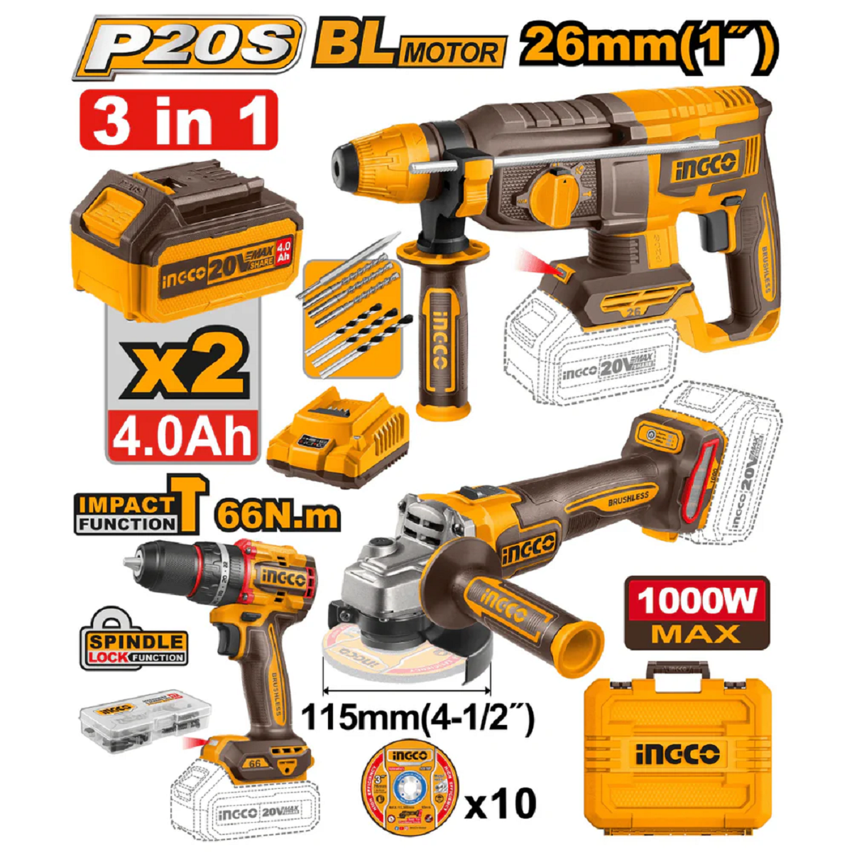Ingco 3 Pcs Combo Bundle