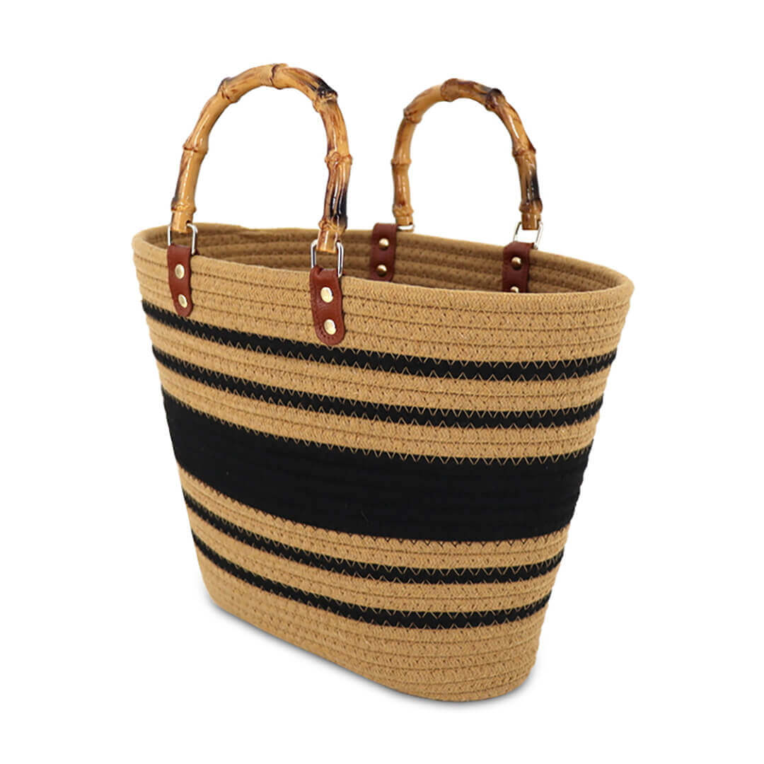 Elegant beach tote with durable bamboo handles