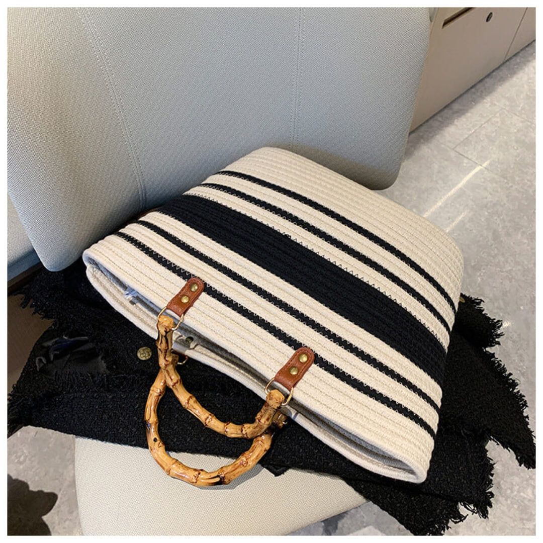 Fashionable cotton woven striped beach bag for women