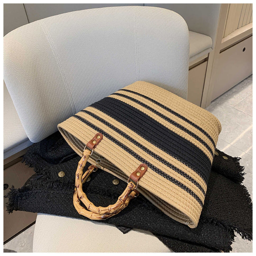 Cotton woven tote bag carrying beach essentials