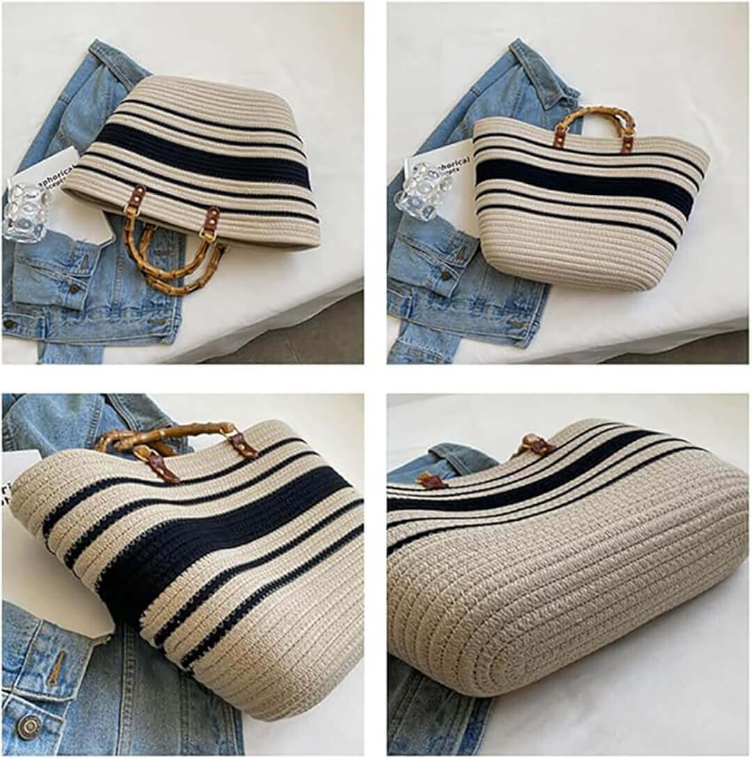 Fashionable striped beach bag for summer trips