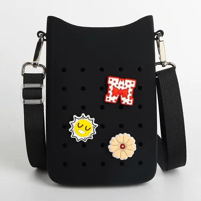 Black Croc Pins Crossbody Bag