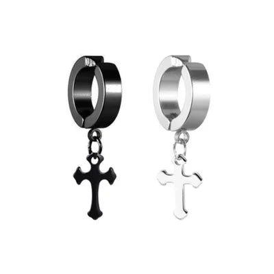 Cross Clip On Earrings color black and silver