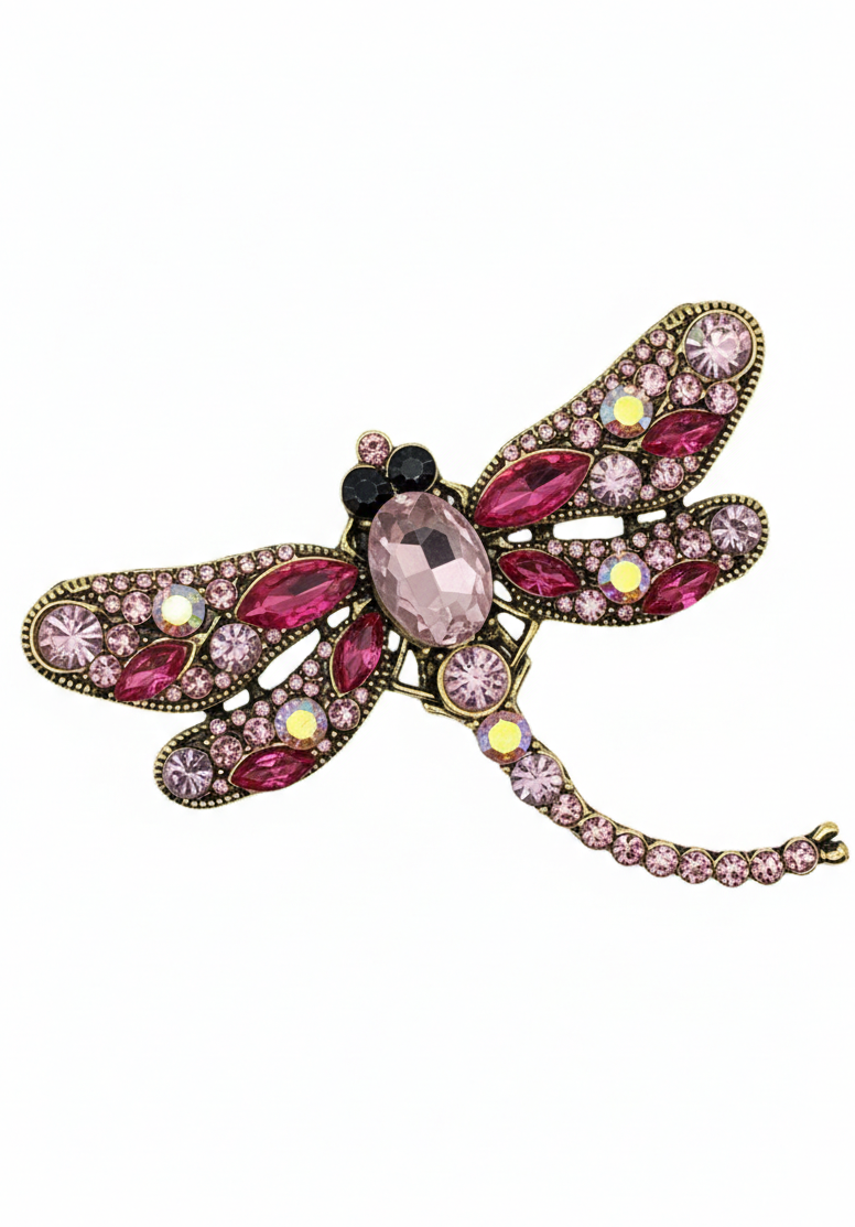 Crystal Dragonfly Statement Brooch – Available in 5 Colors Pink Petit Détail Lebanon