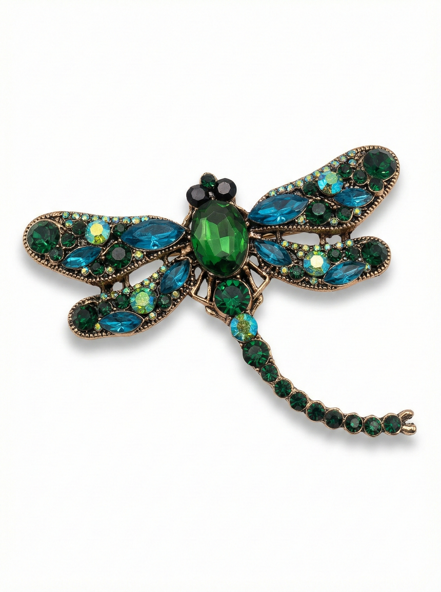 Crystal Dragonfly Statement Brooch – Available in 5 Colors Blue Petit Détail Lebanon
