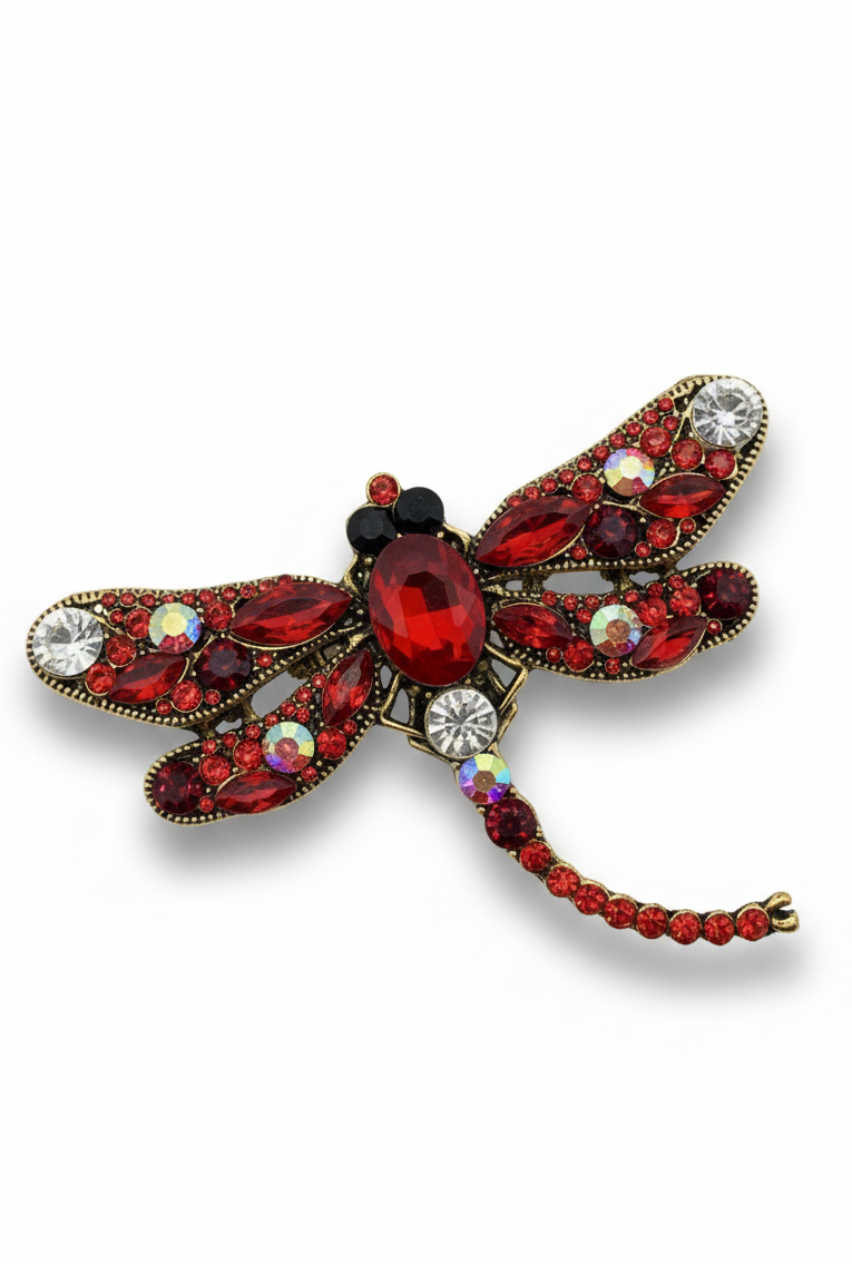 Crystal Dragonfly Statement Brooch – Available in 5 Colors Red Petit Détail Lebanon
