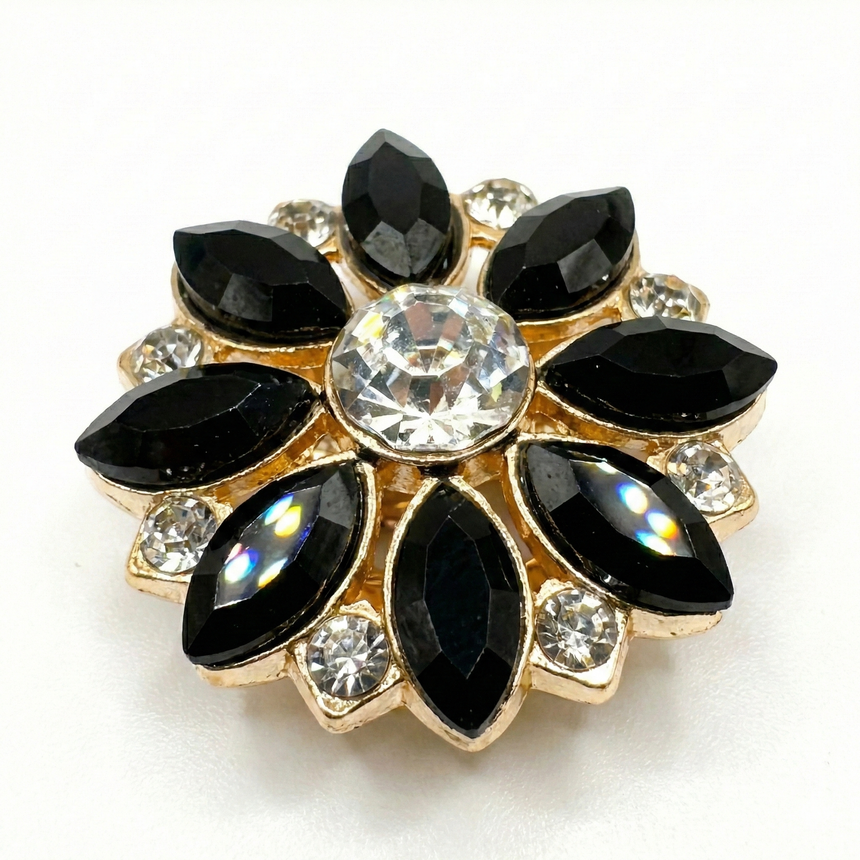 Crystal Flower Button Covers Black Petit Détail Lebanon