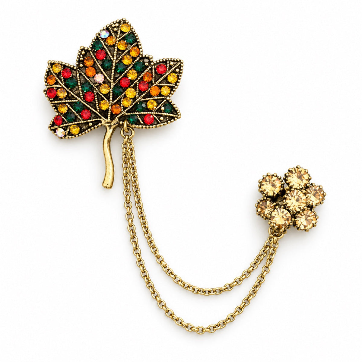 Multicolor Crystal Maple Leaf Chatelaine Brooch Petit Détail Lebanon