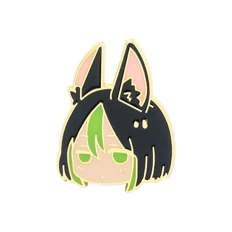 Pin with a stylized face design on a white background