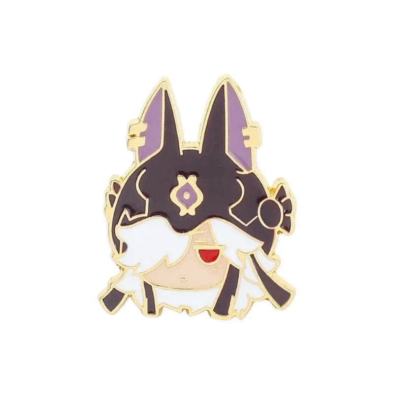 Animated character with a black and gold outfit on a white background