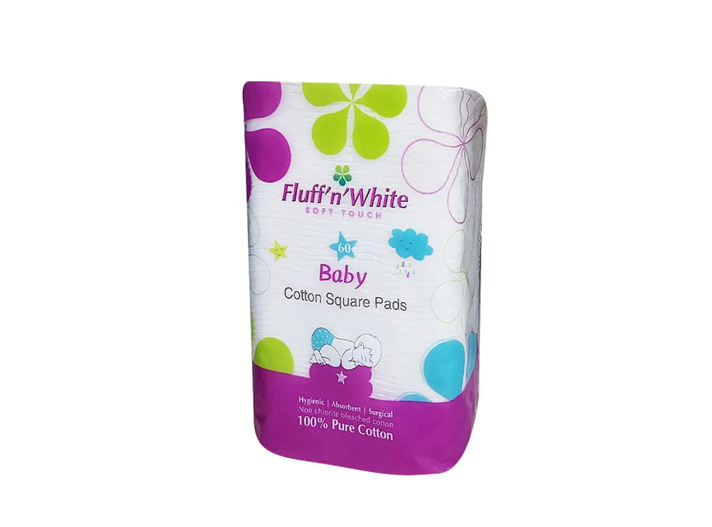 Fluff'N White Cotton Baby Square 60 Pieces