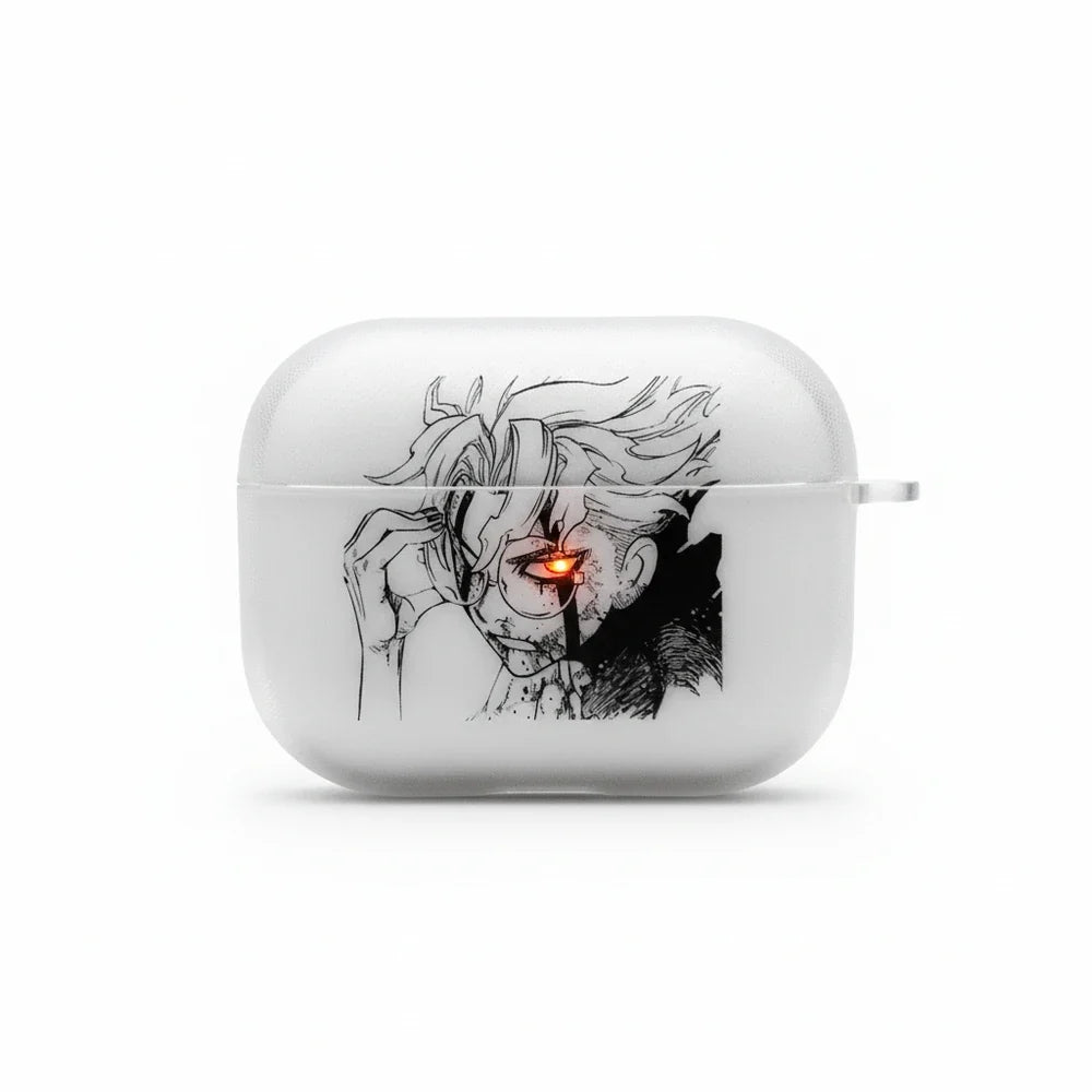 White airpod case with anime character design on a white background