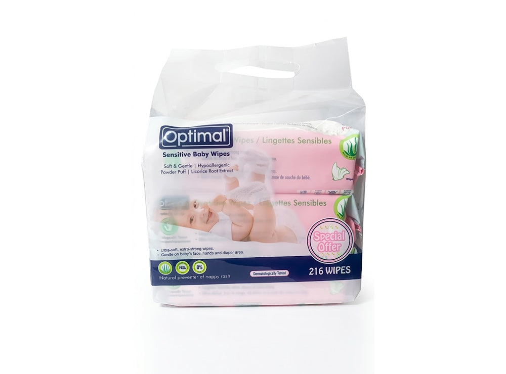 Optimal Baby Wipes Sensitive Powder Pack Of 3 216 Pieces