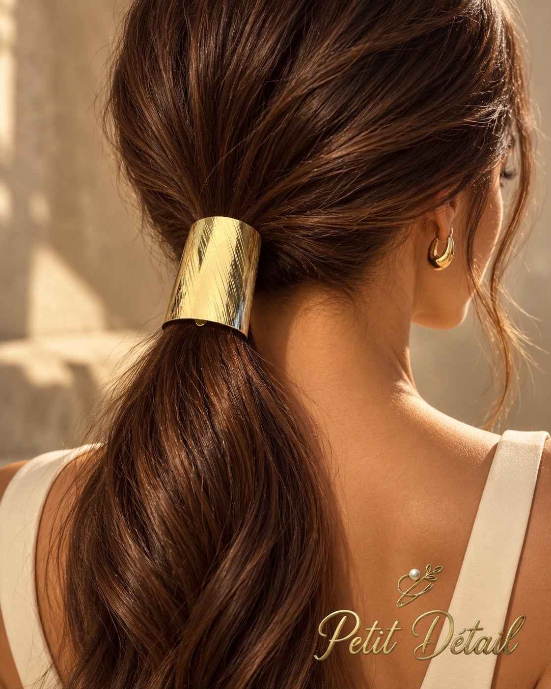 Diagonal Brushed Gold-Tone Wide Hair Cuff Petit Détail Lebanon
