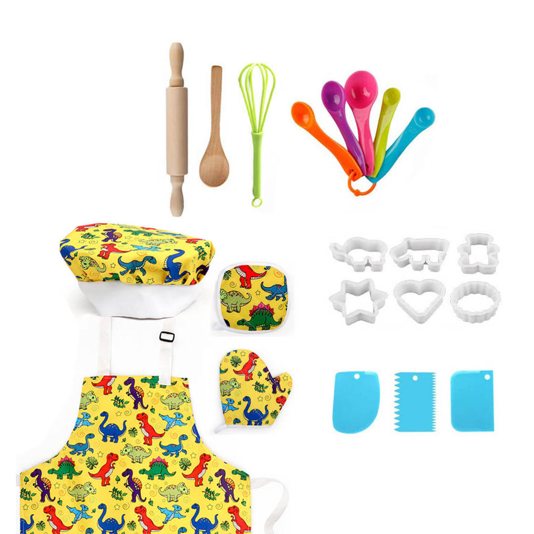 Kids dinosaur baking set with apron and chef hat
