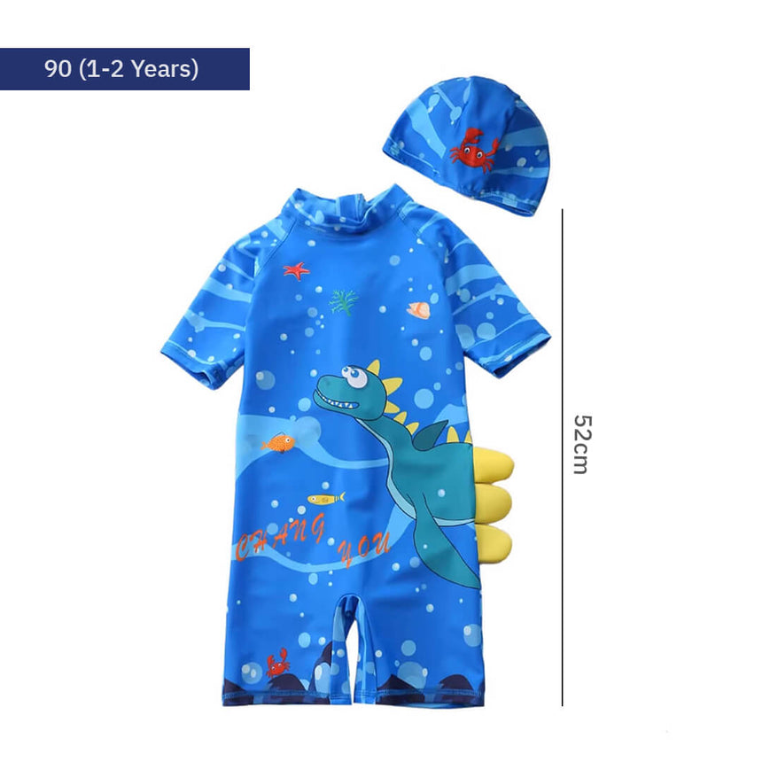 Toddler Boys Dino Ocean Swimsuit Set with Cap (1–2 Years) 1-2 Years
