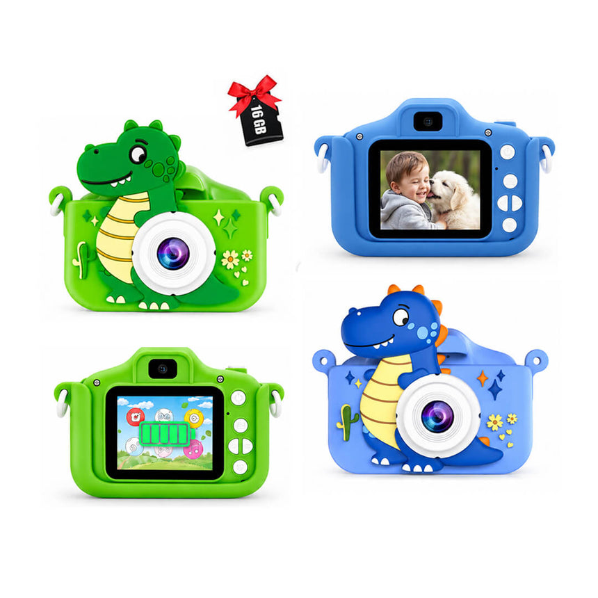 Dinosaur anti-drop kids camera with 48MP photos and 16GB card
