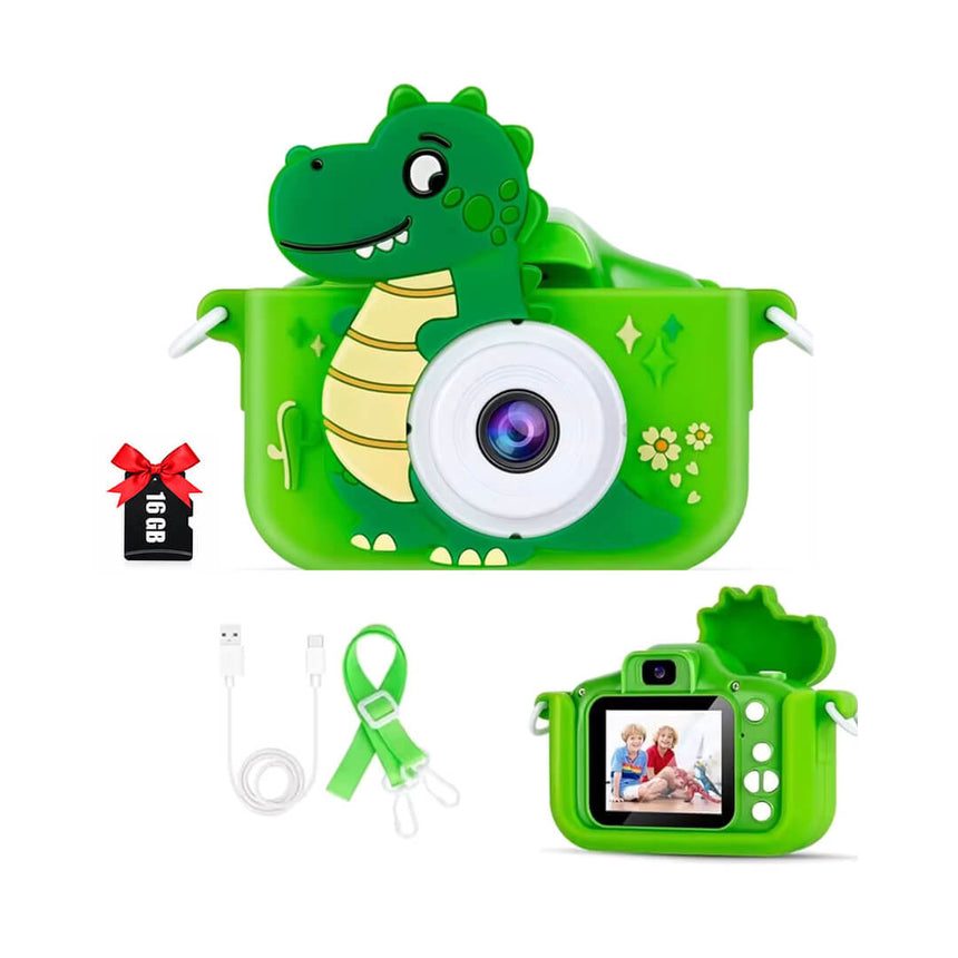 Green dinosaur anti-drop kids camera with 48MP dual lens