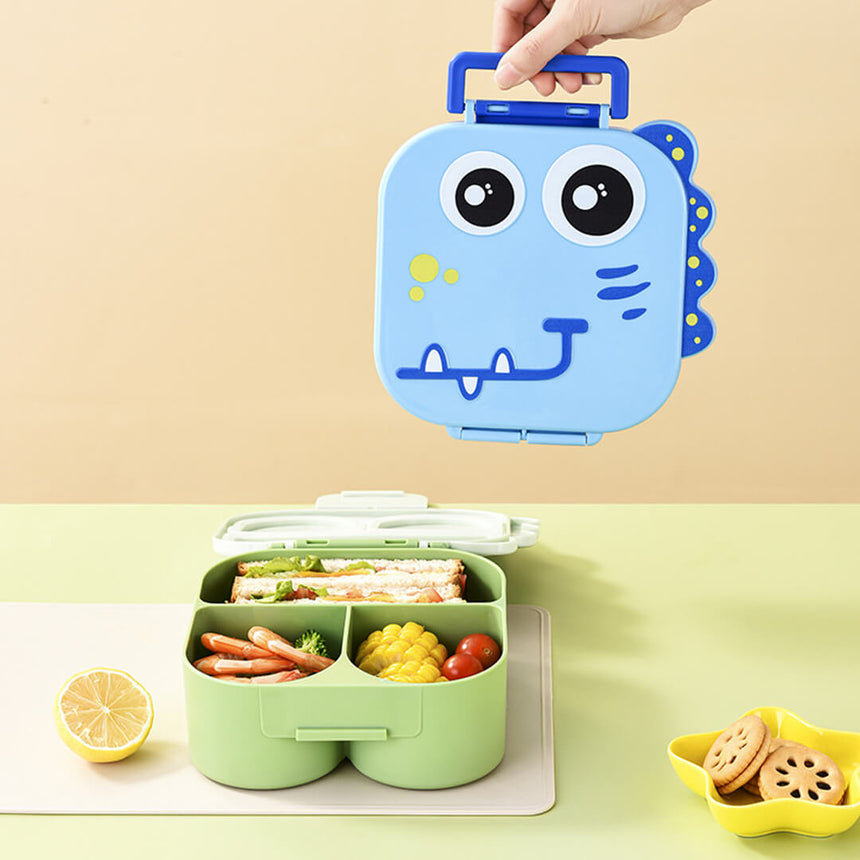 Microwave-safe dinosaur lunch box with handle