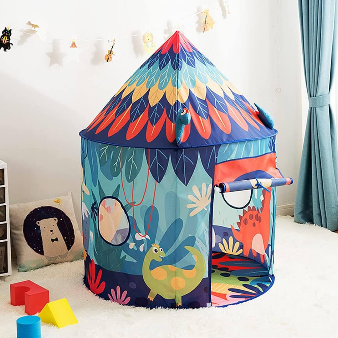 Dinosaur kids play tent with 3 colorful ring toss rings