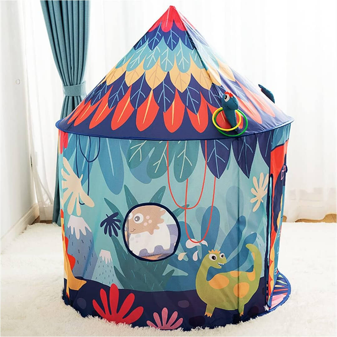 Kids' dinosaur play tent with breathable mesh windows