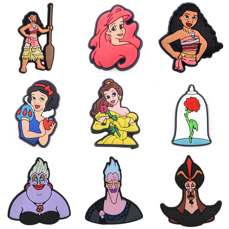 Set of Disney character pins on a white background