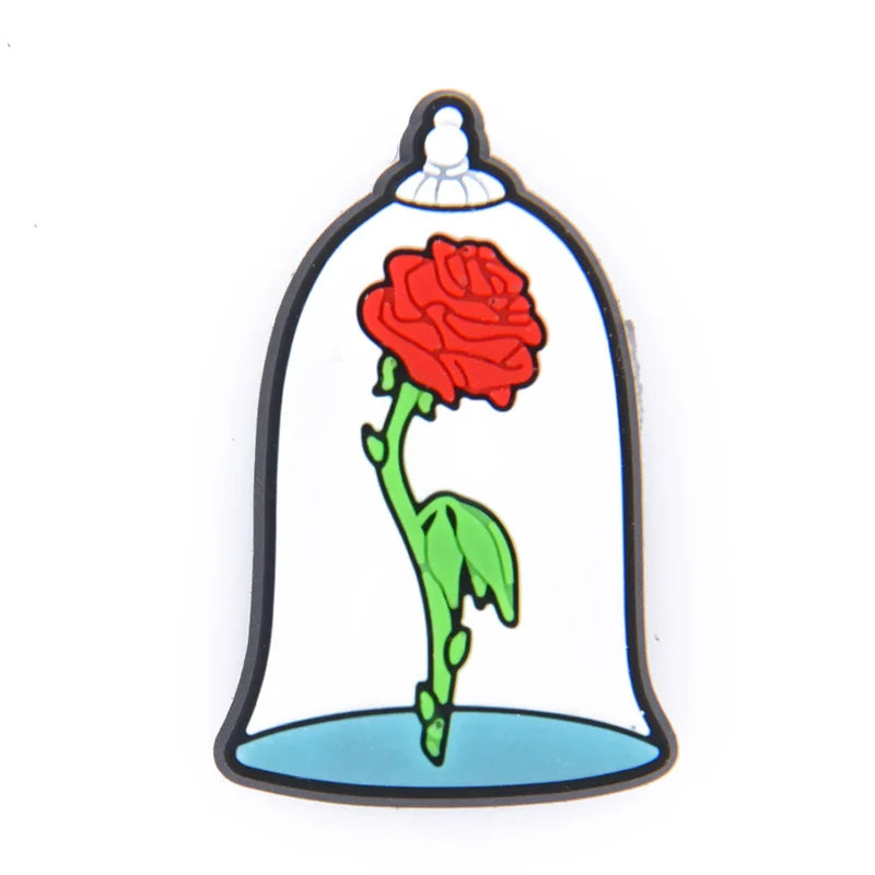 Red rose under a glass dome on a white background