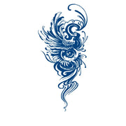 Blue tattoo design of a stylized eye on a white background
