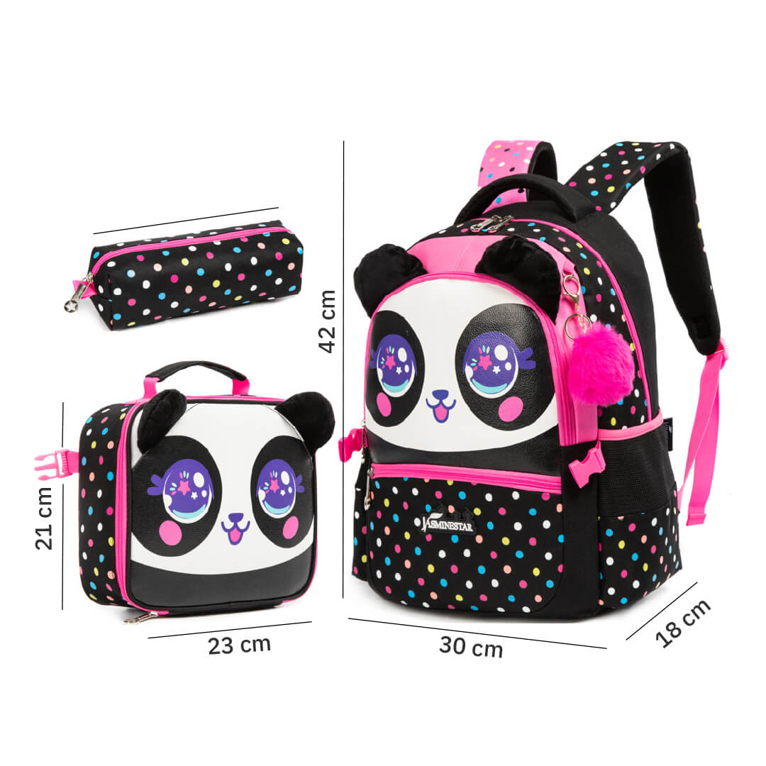 Stylish 3-Piece Girls Backpack Set with Panda Design