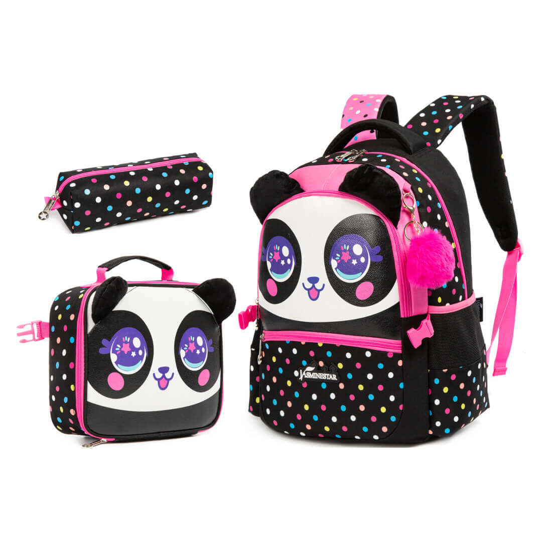 Stylish 3-Piece Girls Backpack Set with Panda Design
