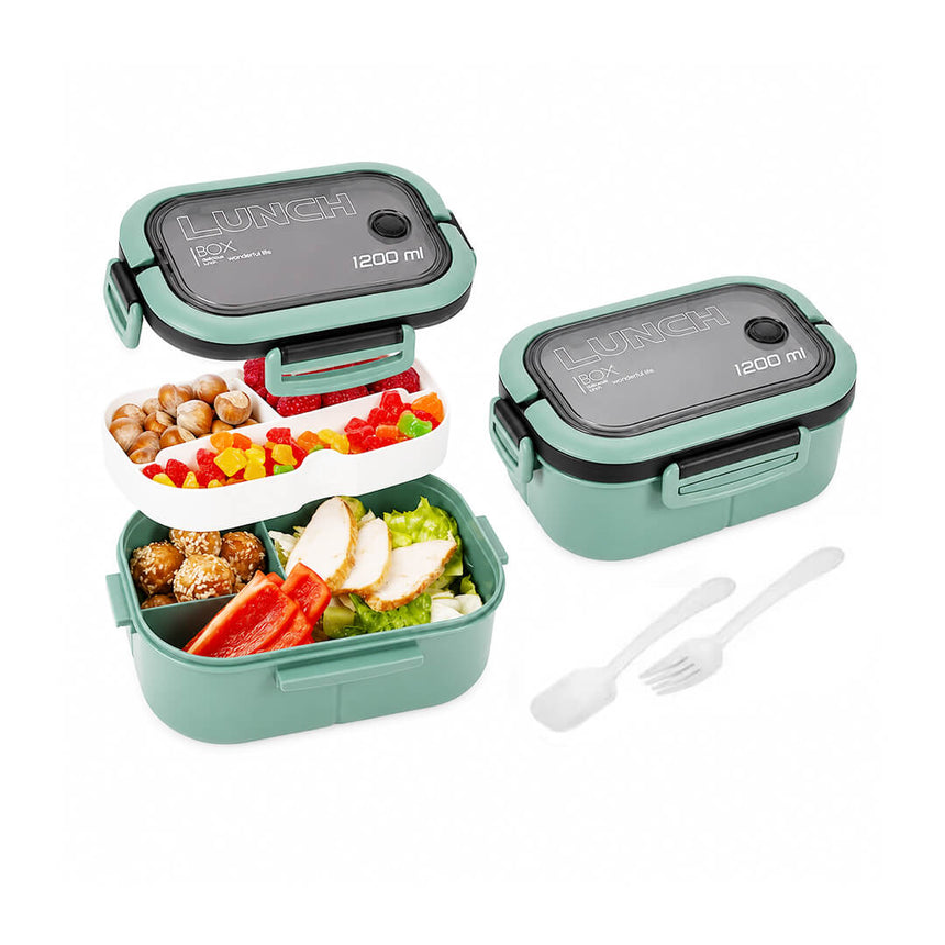 Light green lunch box with removable upper compartment