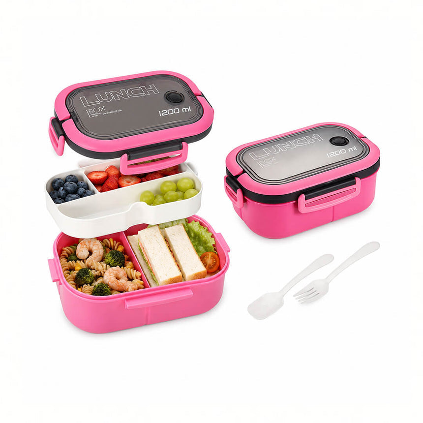 Leak-proof 1200ml pink lunch box with removable tray