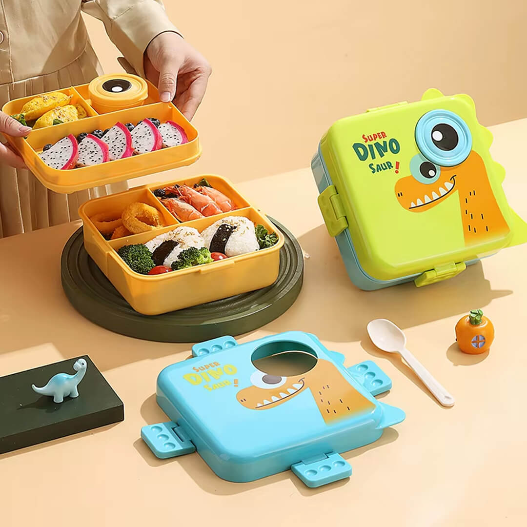 Dinosaur-themed lunch box, blue & green