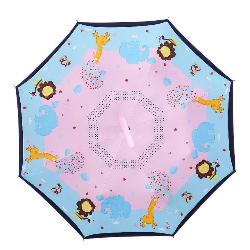 Kids inverted Umbrella with C-Handle - Pink Zoo