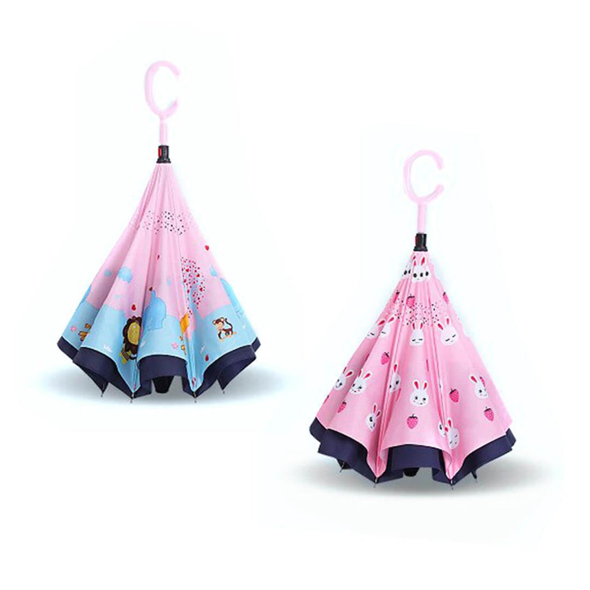 Kids inverted Umbrella with C-Handle - Pink Zoo