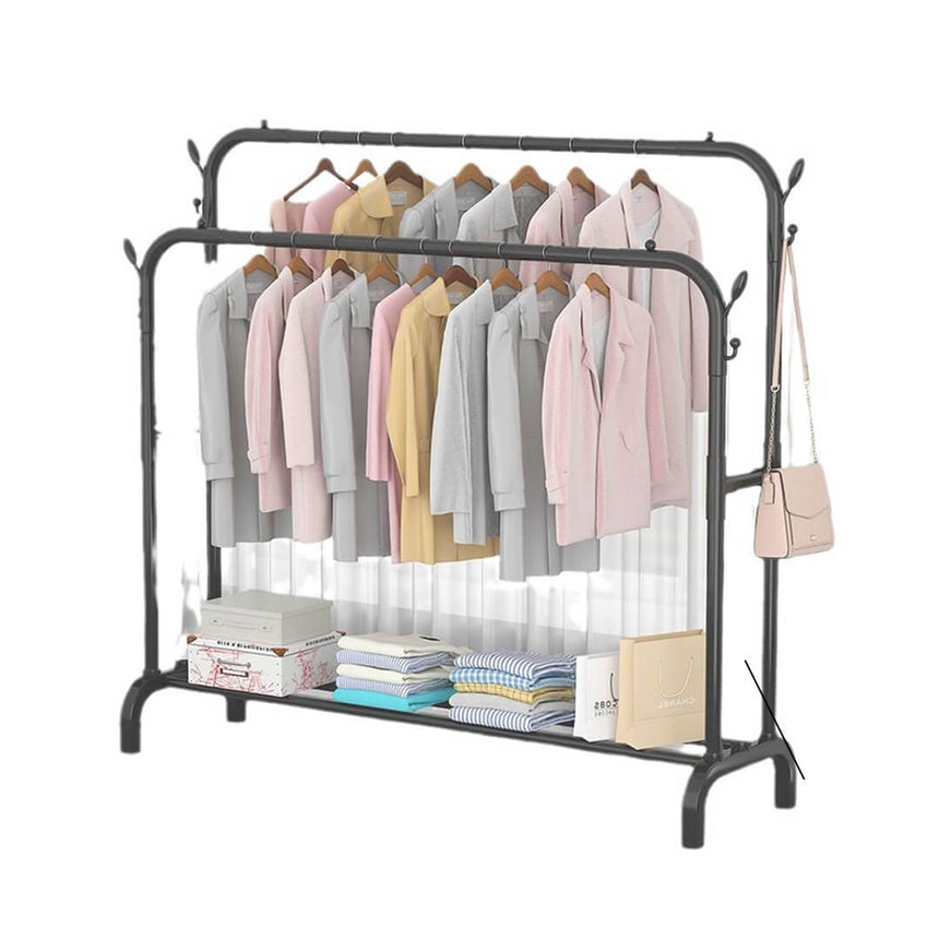 freestanding double clothes rack organizer for home storage