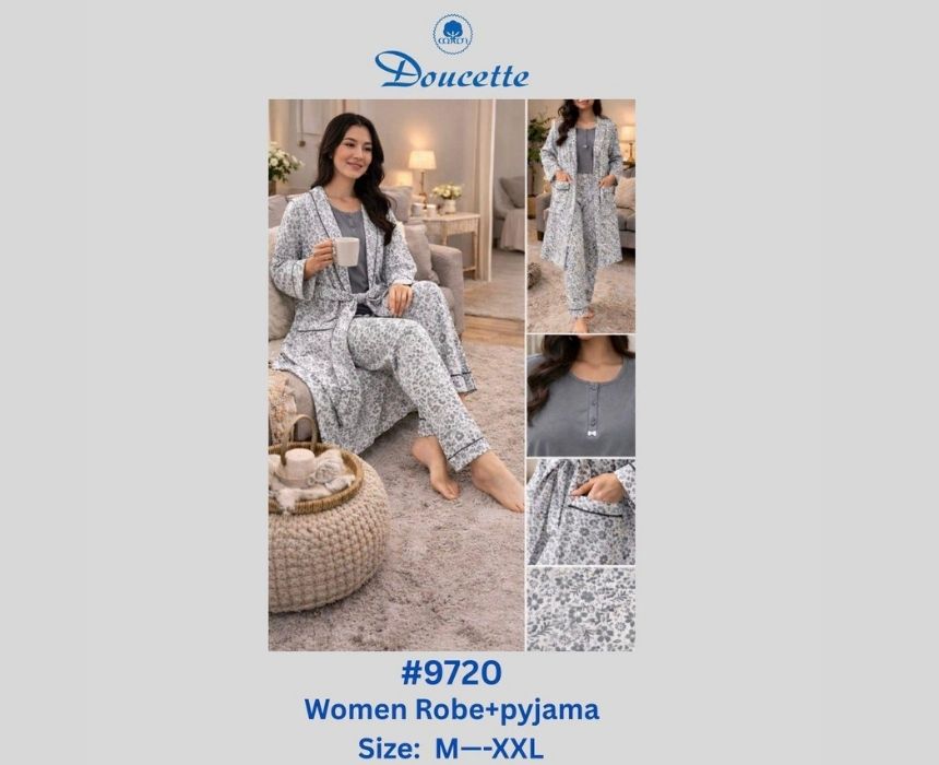 Doucette Women’s 3-Piece Robe & Pyjama Set Grey