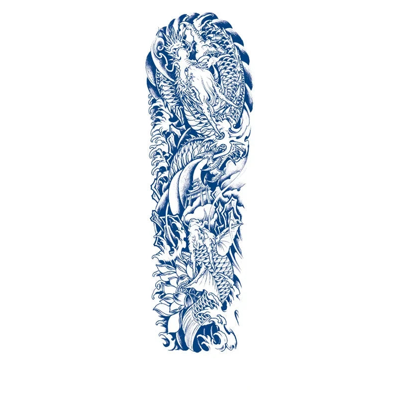 Blue tattoo dragons design on a white background
