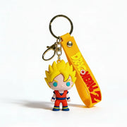 Keychain with a character figure and yellow strap featuring 'Dragon Ball' logo on a white background