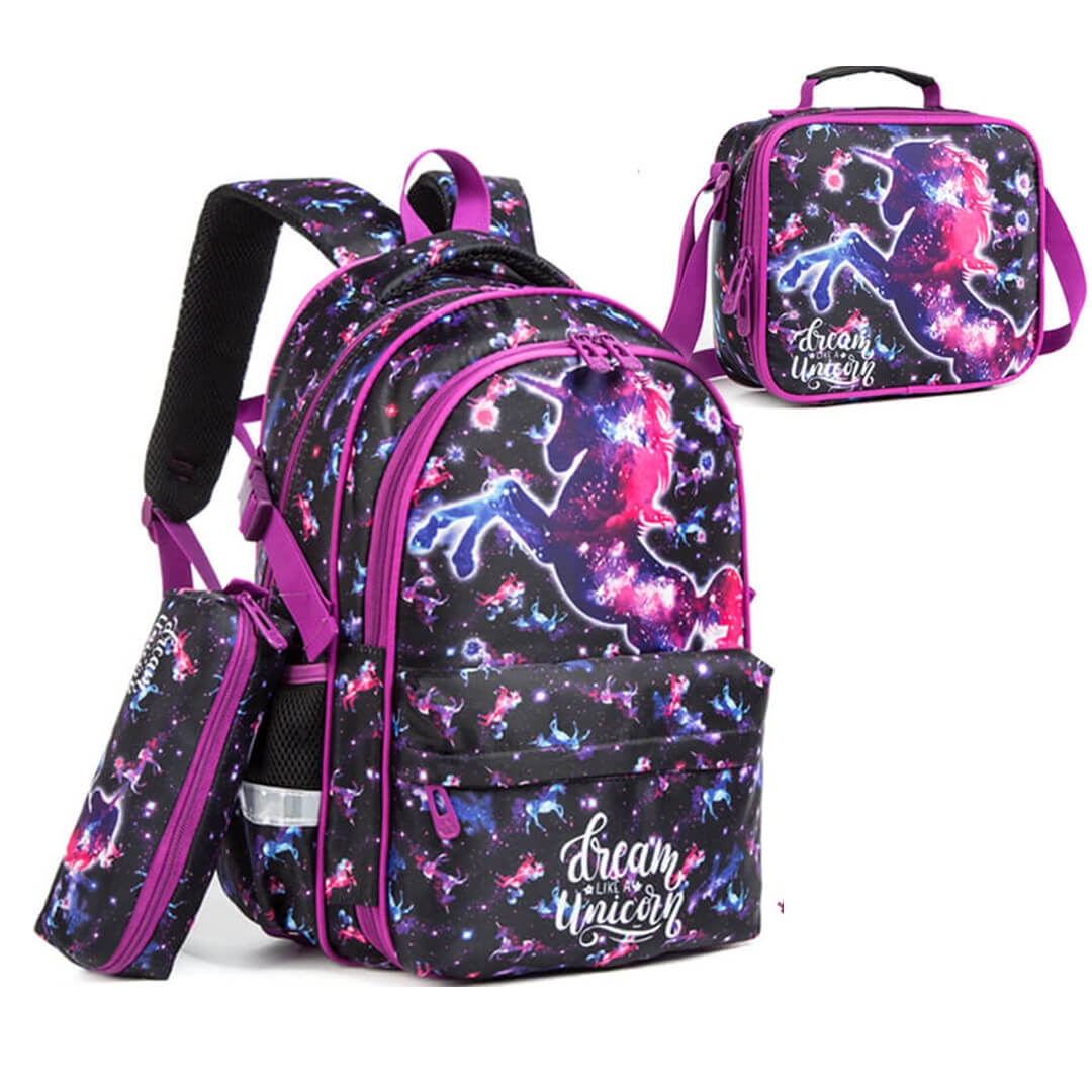 Magical dream unicorn backpack set in purple – 3 pieces