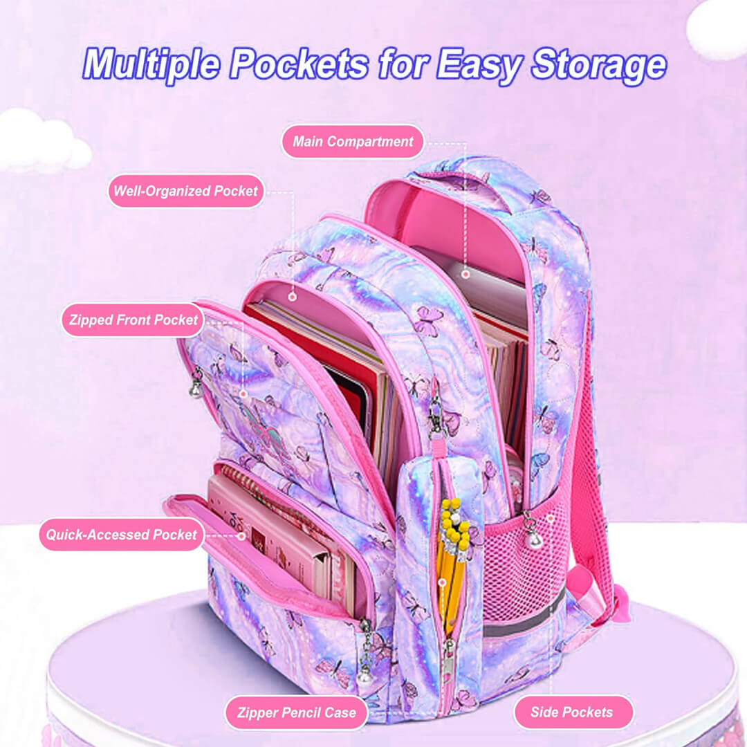 Trendy butterfly school bag set with large storage compartments