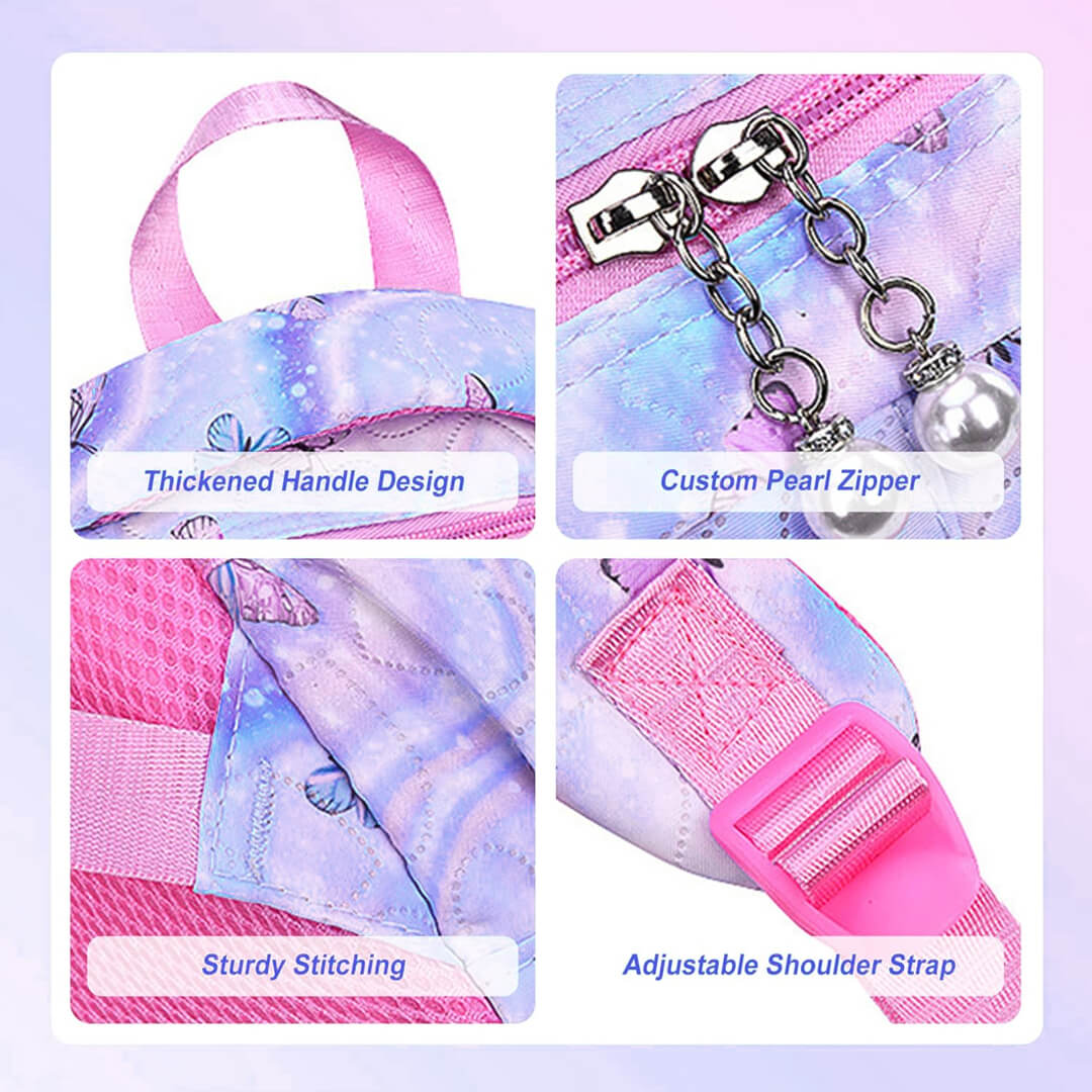 Girls school backpack set with butterfly and heart design