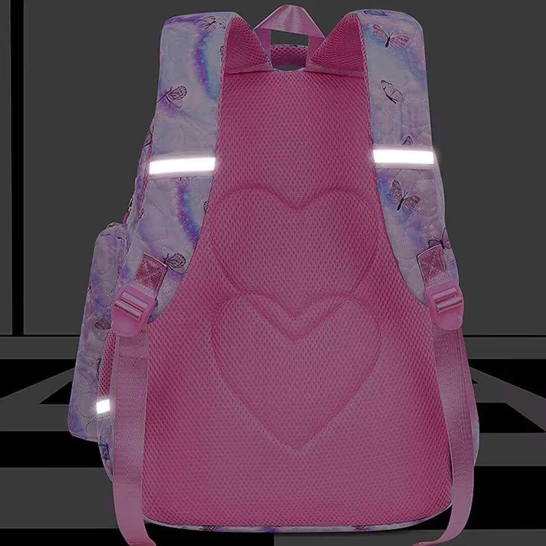 Butterfly school backpack set with comfortable back support and reflective stripes